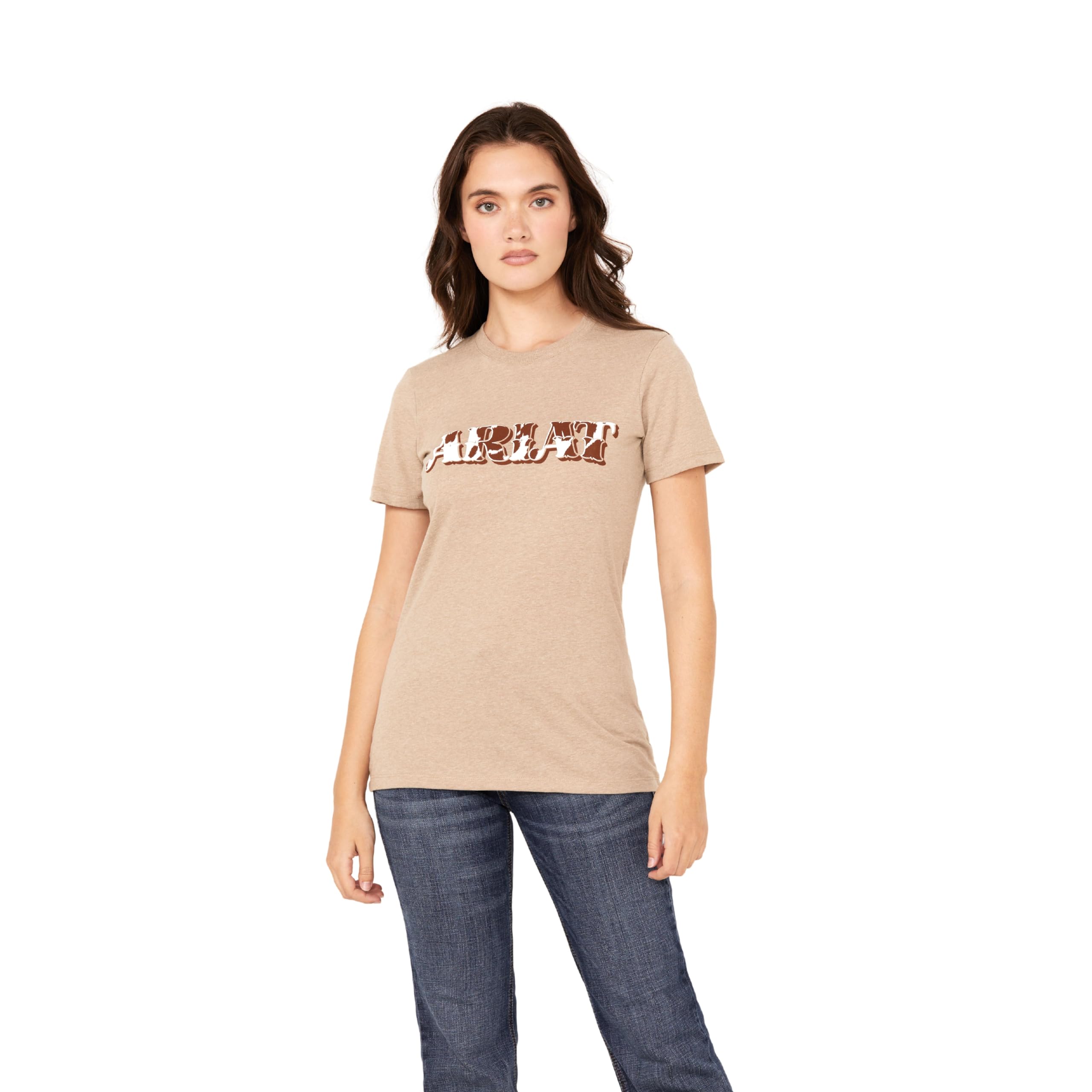 Ariat Maglietta da Donna in Pelle Bovina con Logo Bbsmu, Color Avena, L, Farina d'avena, L