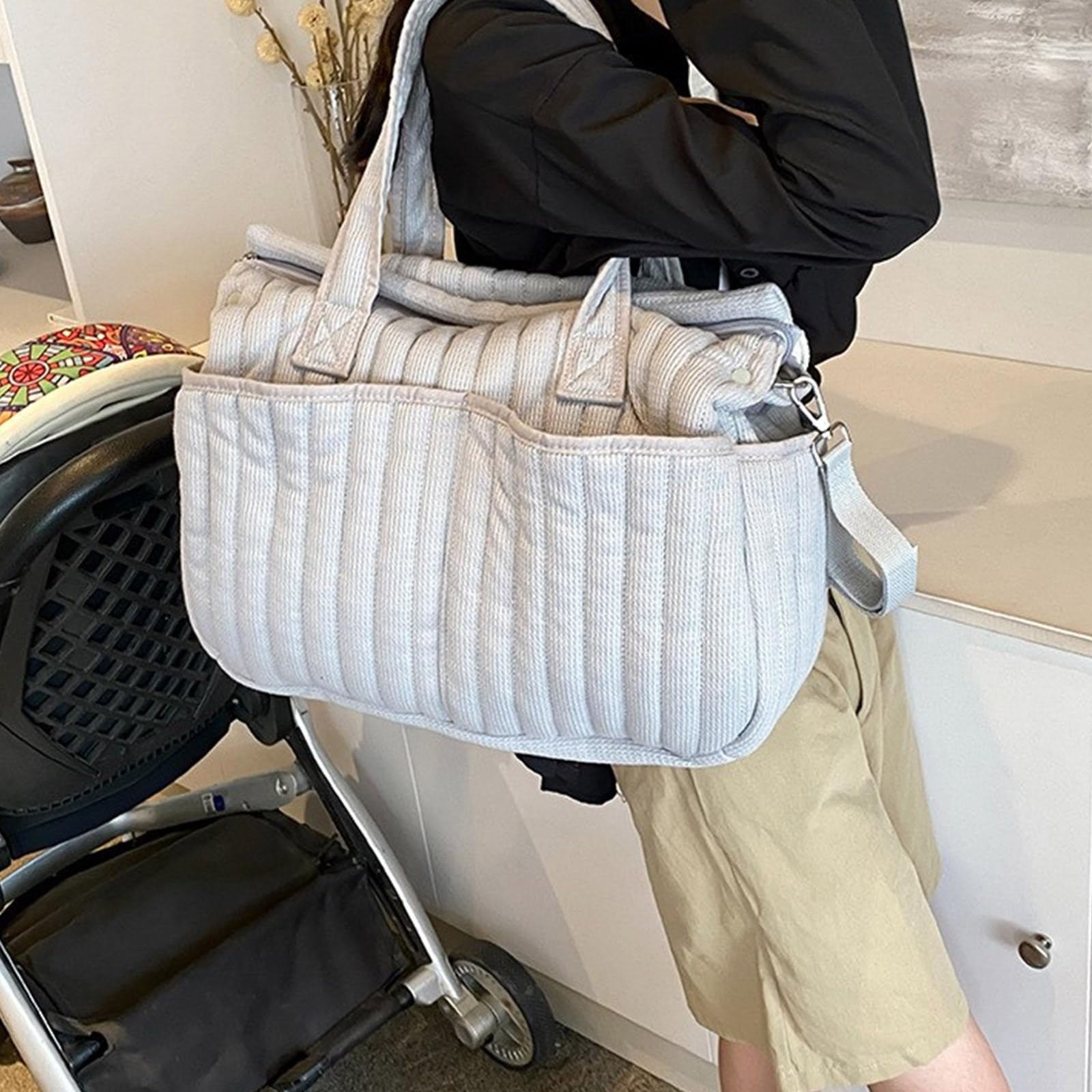 Borsa portaoggetti portatile per passeggini da viaggio o uso ospedaliero, con ampi scomparti