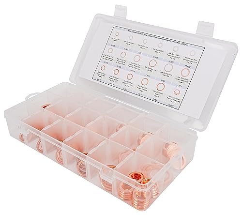 Miniatura 6 de Dsnaduo 18 Tamaños Kits de Surtido de Arandelas de Cobre para Tapón de Drenaje de AceiteArandelas de Aplastamiento (168 piezas)