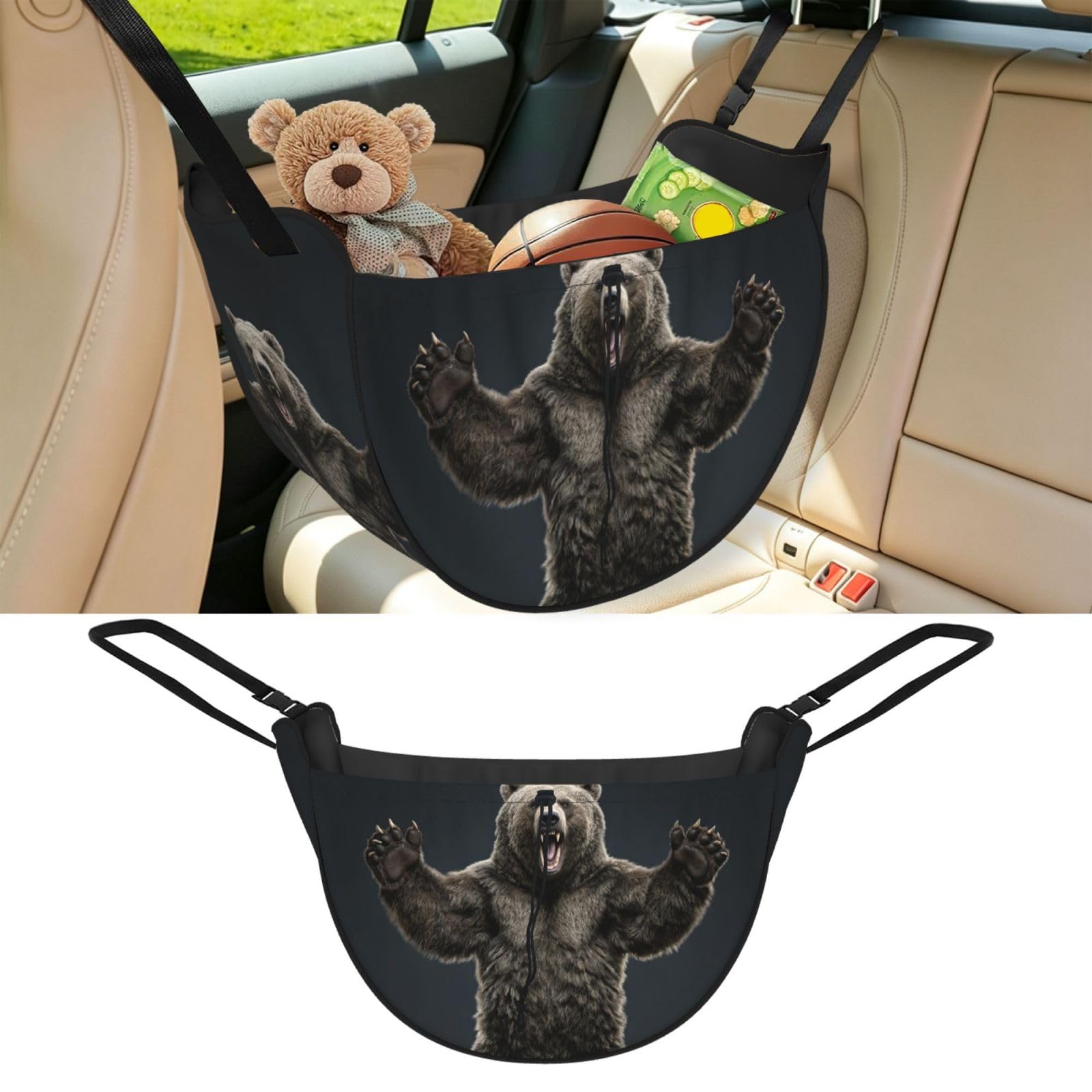 Cntdbu Black Grizzly Roar Car Seat Organizer-Backseat Storage Bag For Travel