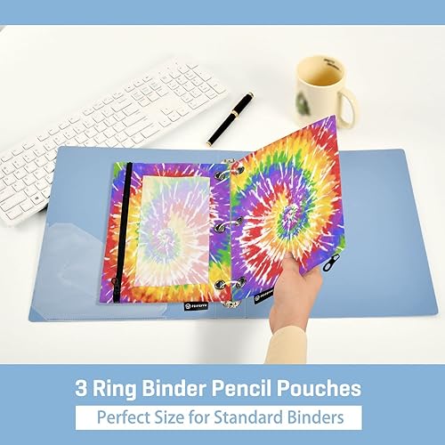 Miniatura 5 de Carpeta de teñido anudado morado y amarillo con bolsillo para lápices, sobres de polietileno, carpetas de documentos transparentes con cremallera