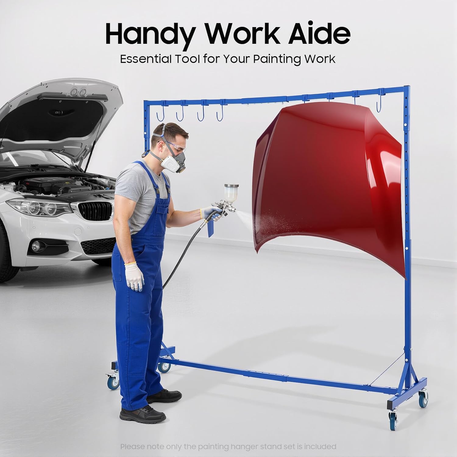 Paint Hanger Rack 5-7ft Adjustable - 8 Hook Painting Stand for Auto Body Shop & Garage Workshop | Industrial-Grade Steel Spray Booth Organizer w/Lockable Wheels | DIY & Pro Use