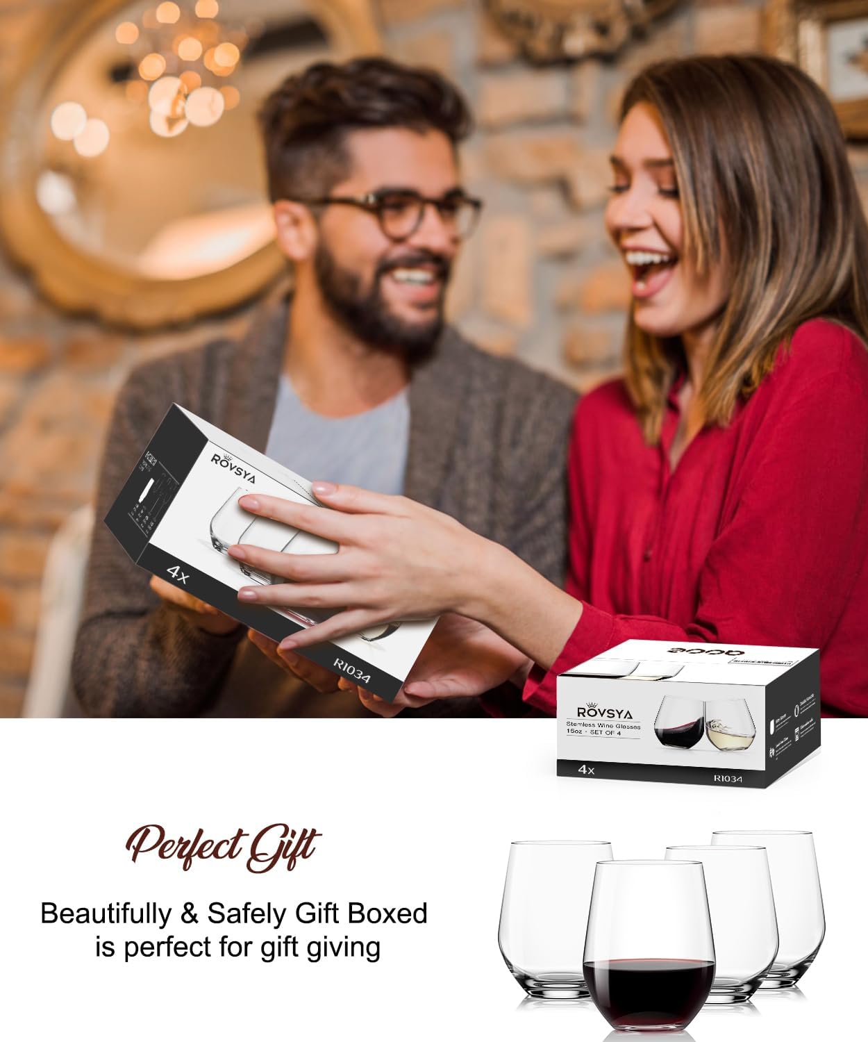 Stemless Wine Glasses Set of 4, Red White Wine Glasses, No Stem, Clear, 15oz, Premium Crystal Sturdy Drinking Glass for Daily Use, Birthday, Wedding, Home Party, Anniversary, Shower Gift - Image 7