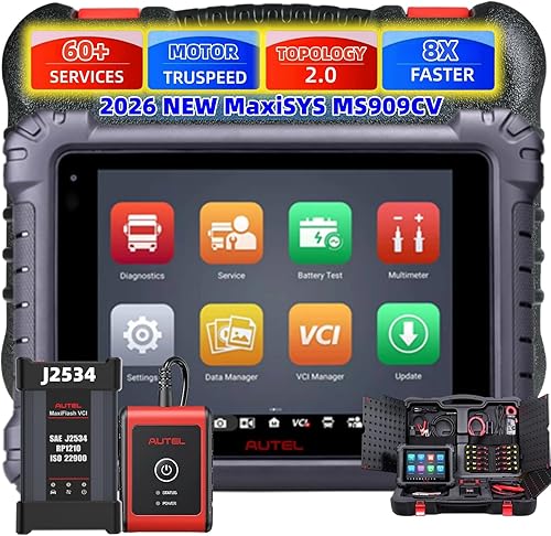Autel MaxiSys MS909CV 2026 - Escáner de camiones de alta resistencia superior para automóviles semicomerciales, actualización de MS908CV con escaneo