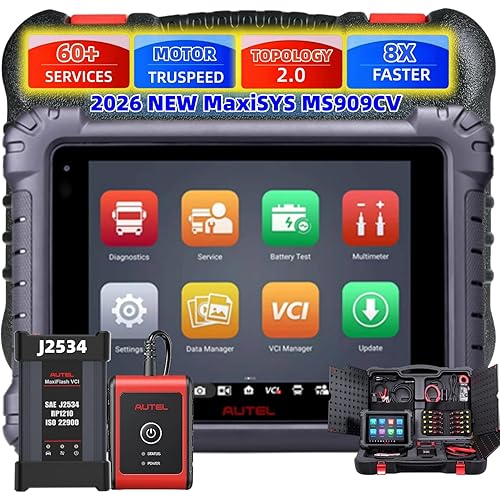 Autel MaxiSys MS909CV 2026 Top Heavy Duty Truck Scanner for Semi Commercial Cars, Upgrade of MS908CV with Intelligent Scan, 60+ Services, J2534 Programmer Coding, 3000+ Test,Topology 2.0