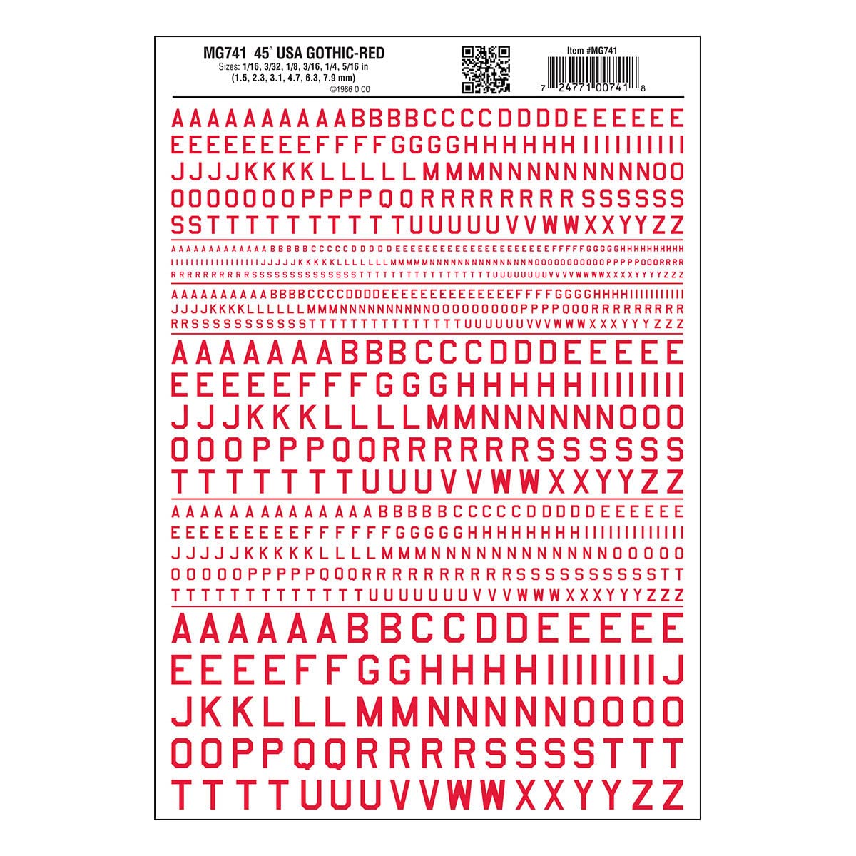 Woodland Scenics Gothic 45-Degree USA Letters, WOOMG741