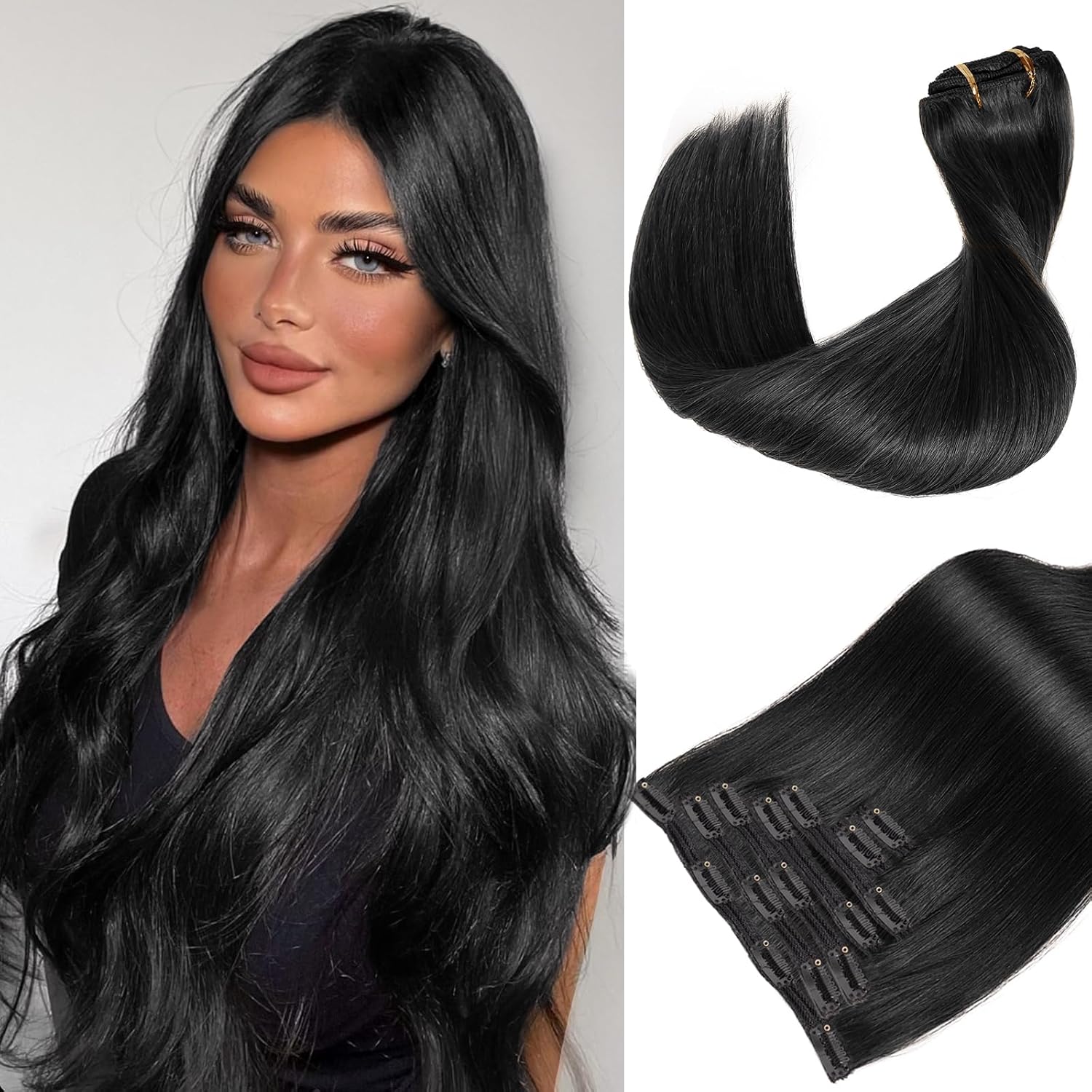 Clip in Hair Extensions Real Human Hair Black Remy Extensions 20 Inch 7PCS 120g Long Thick Natural Soft Seamless Double Weft Easy to Wear for Women