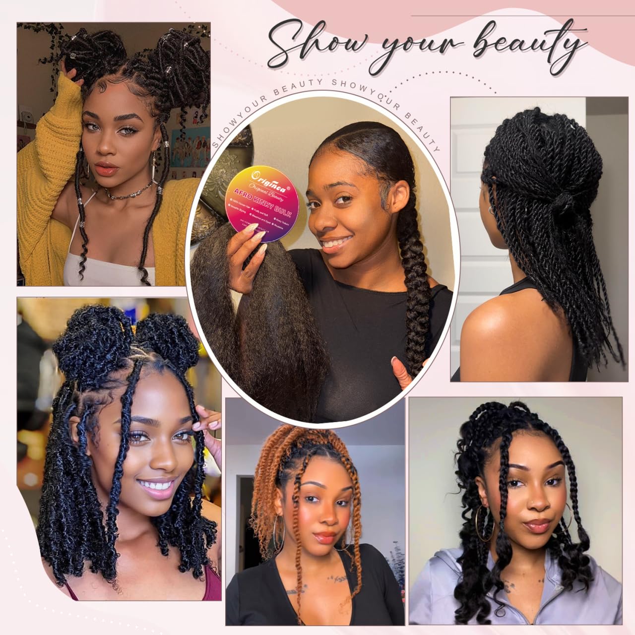 Originea Afro Kinky-Curly Bulk Human Hair for Locs Cheveux Naturel Humains 45cm 150g kinky bulk for Box Braids/Twist Braiding/Repair Locs Extensions, Tresses Africaine Naturel Noir