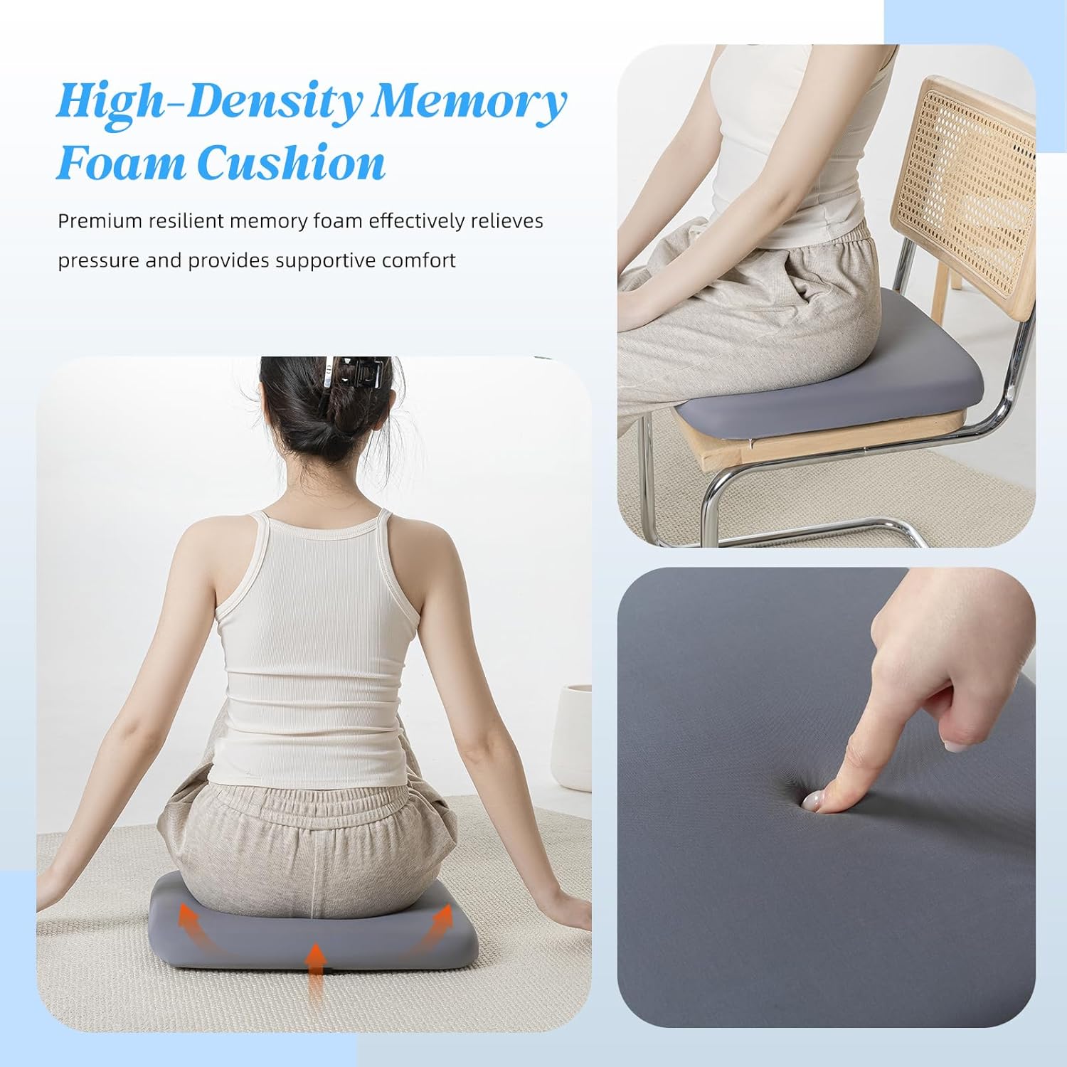 SheRest Office Chair Cushion with Straps, Memory Foam Seat Cushion with Removable Cover, Suitable for Office Chairs, Car Seats, and Airplane Seats, Gray, X-Large