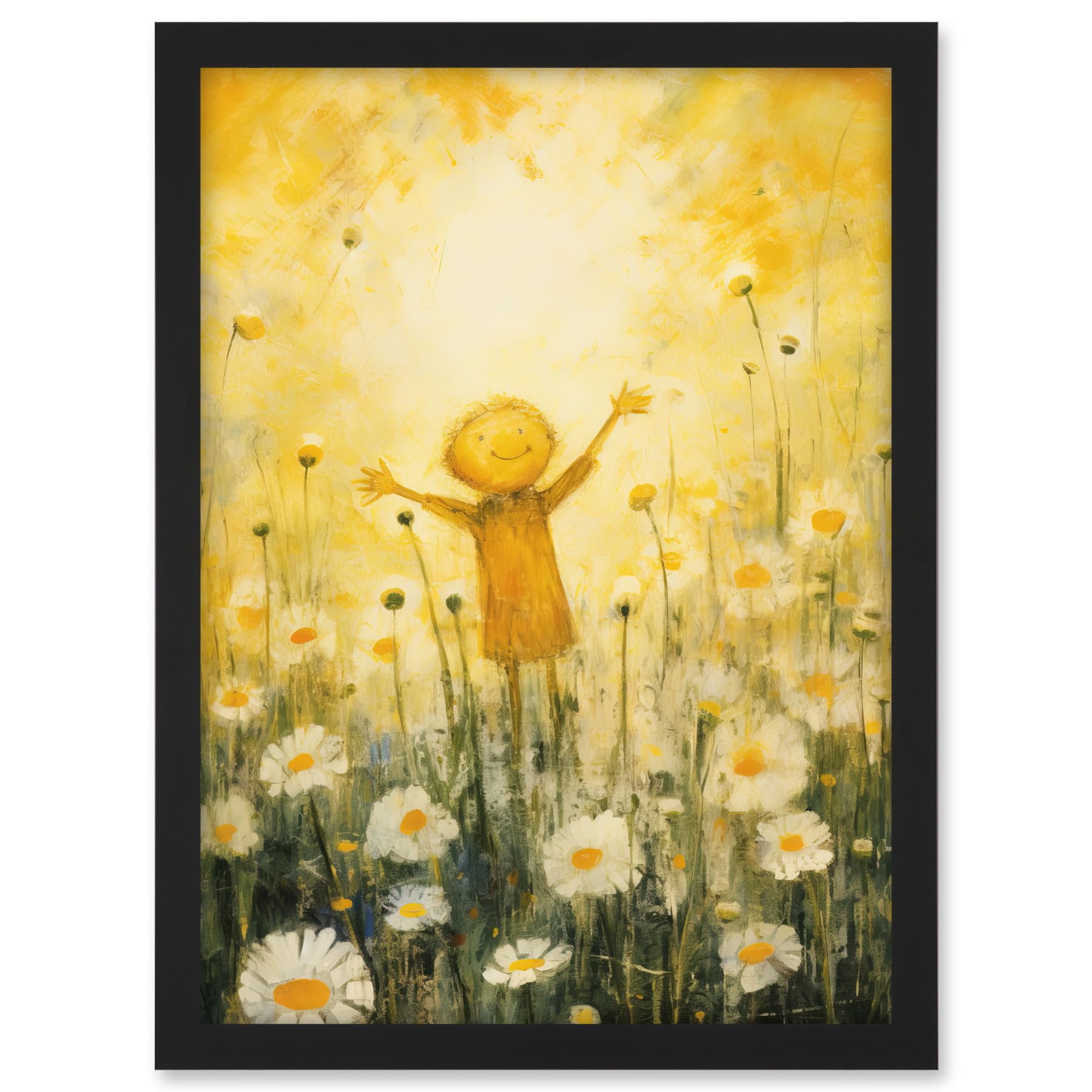 Artery8 Sunshine Happiness and Flowers Everywhere Simple Kids Bedroom Nursery Artwork Framed A3 Wall Art Print