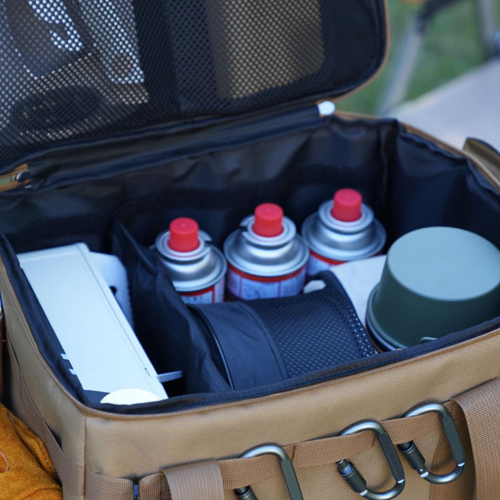Camping Organizer Taschen - Faltbare Aufbewahrungstasche 30L mit Trennwänden | Tragetasche Organizer mit Griff | für Küchenutensilien, Getränke, Küchenutensilien, Töpfe u