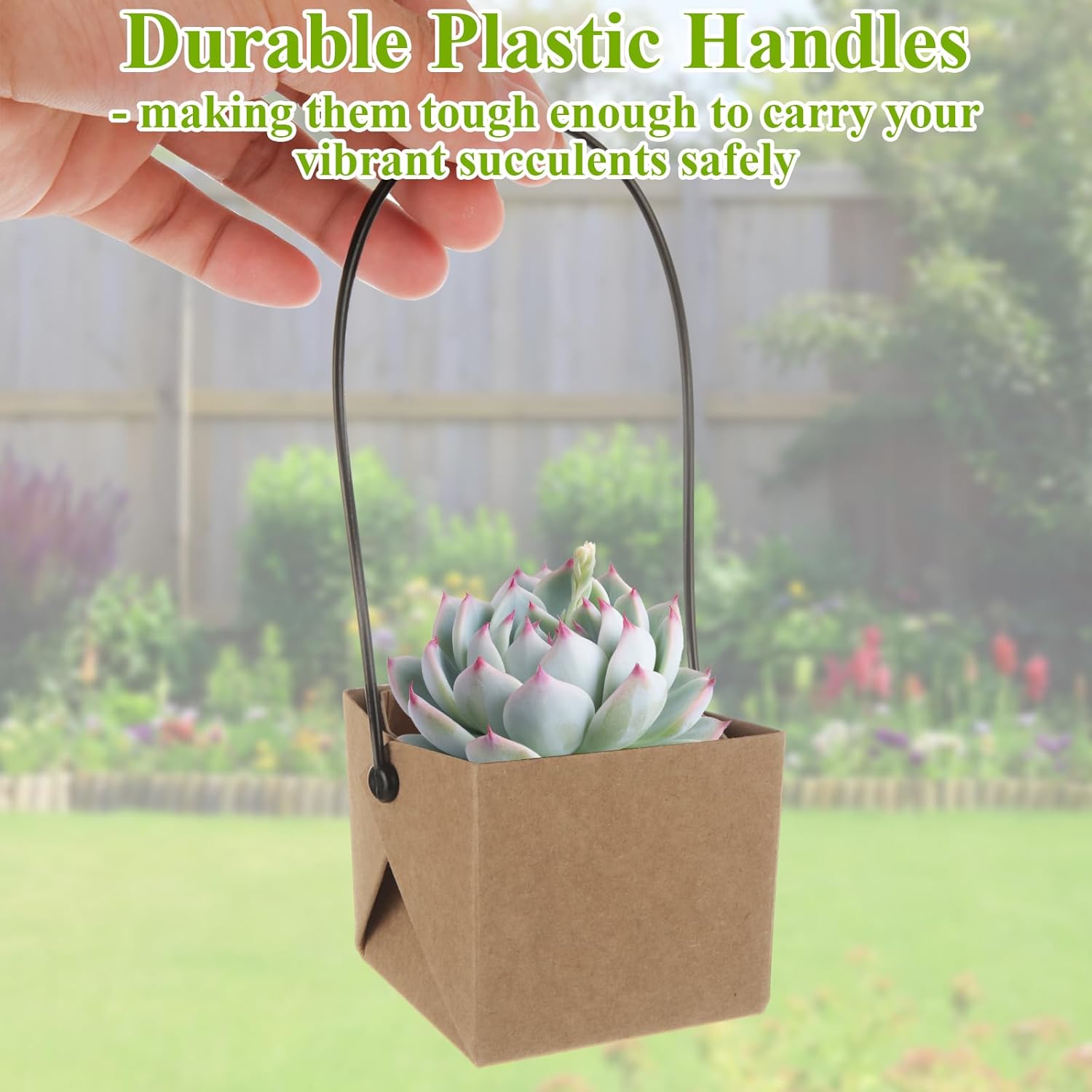 CYEAH 150 Pcs Succulent Wrap Bags, 2.2 inch Succulent Wrap Bulk Fits 2″ Pots, Succulent Gift Wrap Bag with Plastic Handle, Small Kraft Paper Gift Box for Wedding, Baby Shower, Party Favors for Guests - Image 4