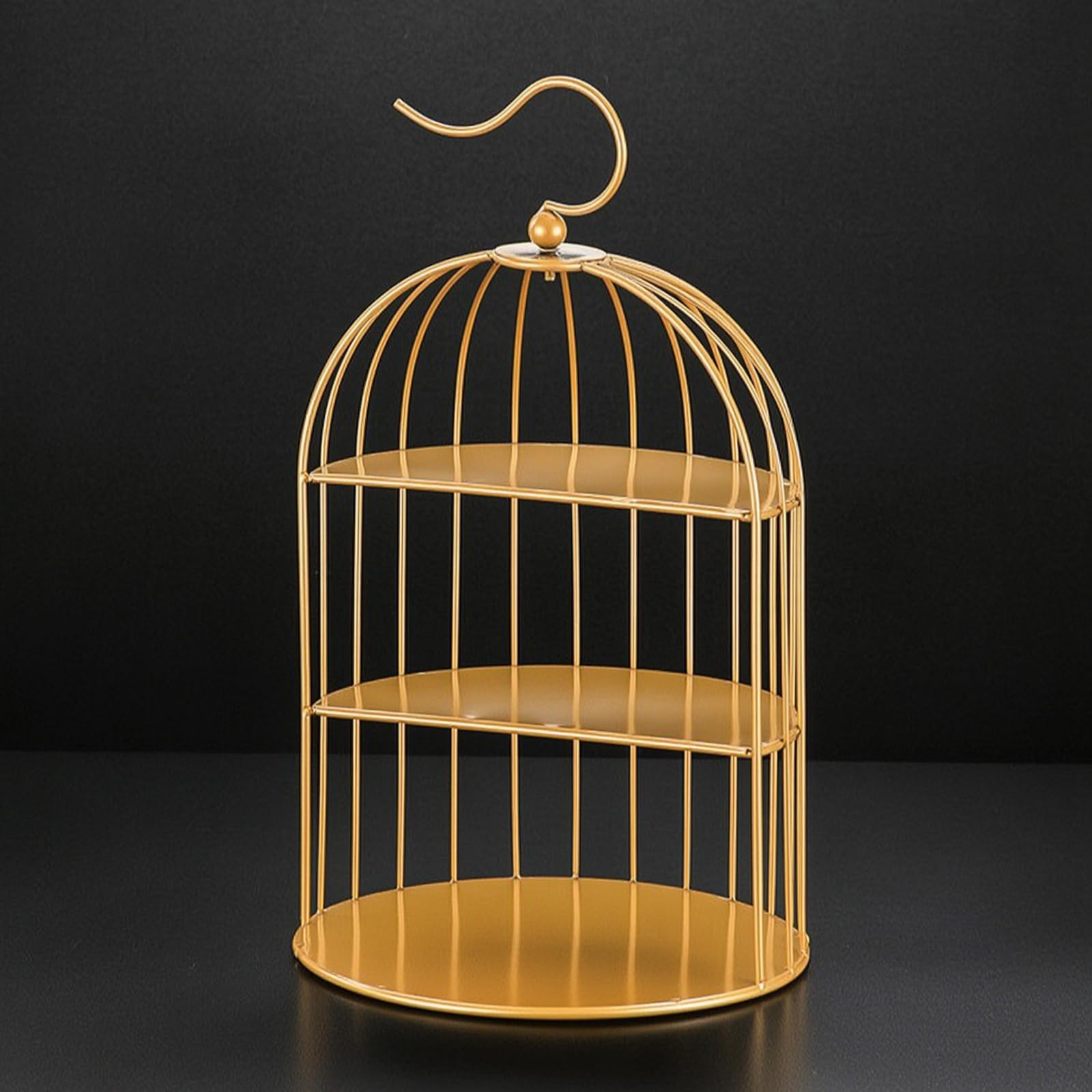 TISHITA Alzata per Dolci Portatorta Vassoio Espositore a Tre Ripiani con Design Elegante a Gabbia E Manico Supporto Stabile per , Nero , Stile Europeo, Design A Gabbia Per Uccelli A Tre Livelli