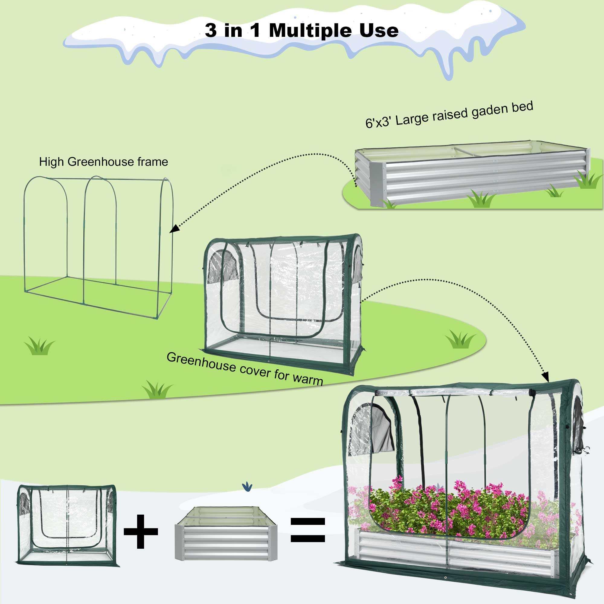 Porayhut Tragbares Gewächshaus Mit Hochbeet – 183,9x91,5x153,9 Cm, PVC-Abdeckung Zum Pflanzenschutz