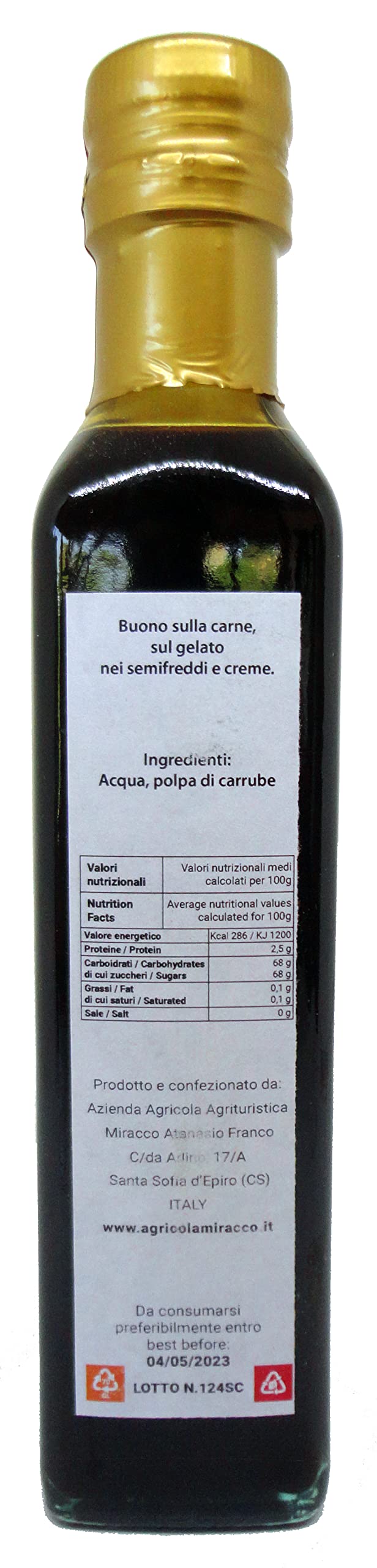 MIRACCO - Sirop de caroube 250Ml - Gluten free - Natural e Vegan