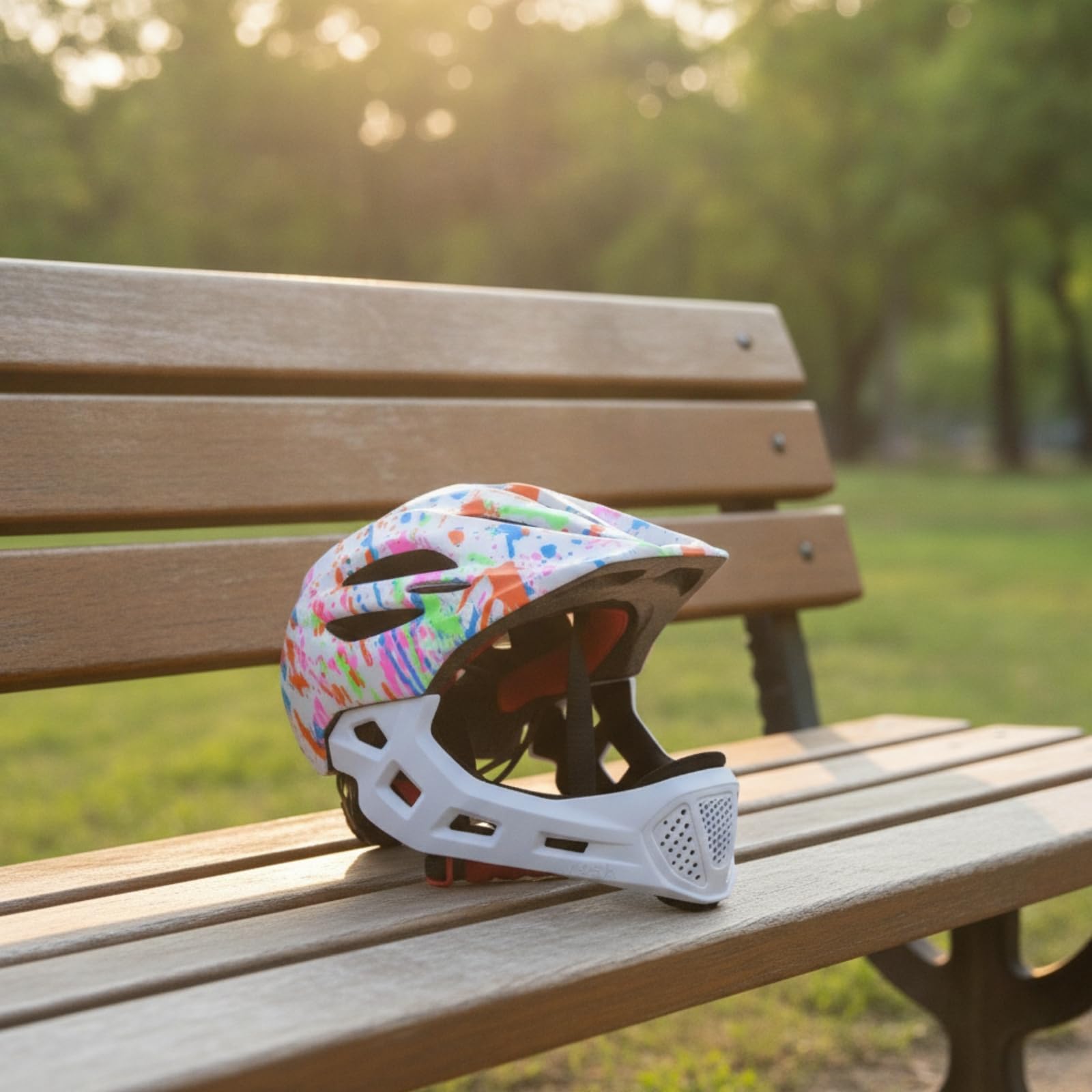 Harilla Casco da Bici con Mentoniera Resistente Casco con Mentoniera Durevole per Pattinaggio, Arancio Graffiti