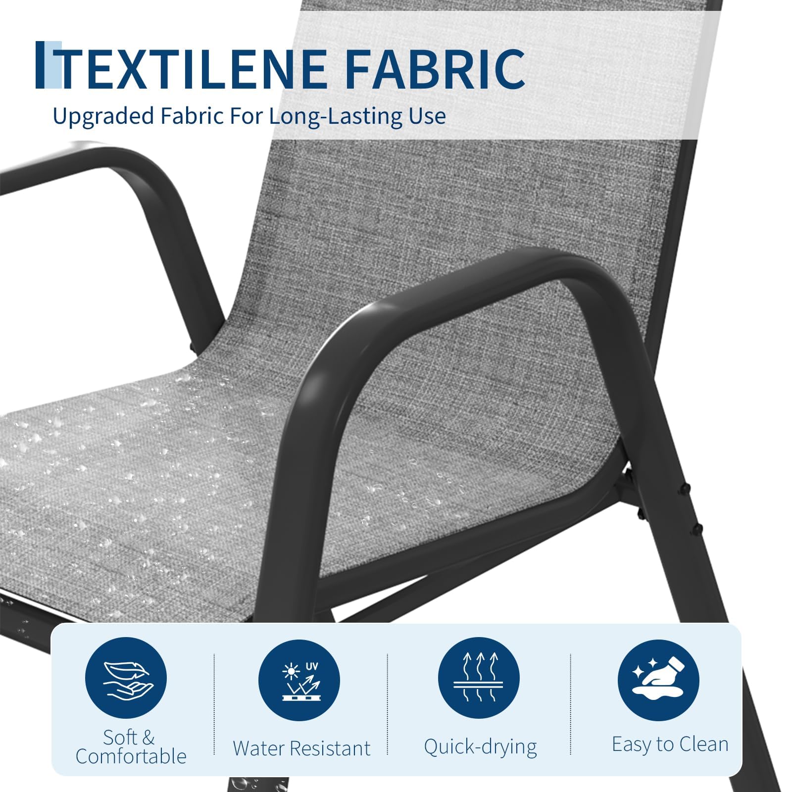 Komfortable Stapelbare Gartenstühle 4er Set – Hohe Rückenlehne, Wetterfest, Metallrahmen, Atmungsaktives Textilene – Outdoor Essstühle Für Terrasse, Balkon, Pool & Garten – Grau