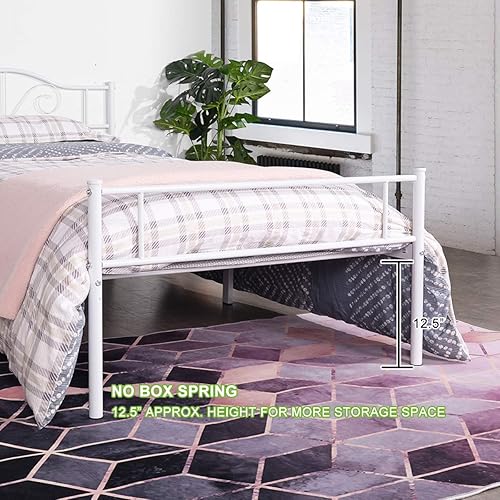 Miniatura 41 de Base de cama de metal resistente tamaño individual, base de colchón de acero, con revestimiento negro, cabecero retro para cama individual, no Negro