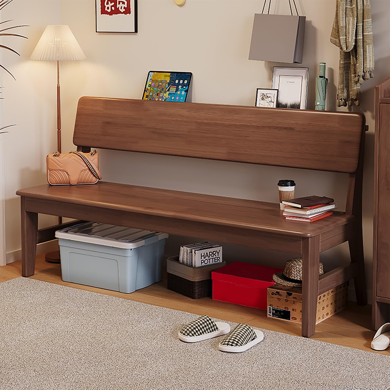 Banco de comedor de madera de 120x30 cm con patas de goma maciza para entrada