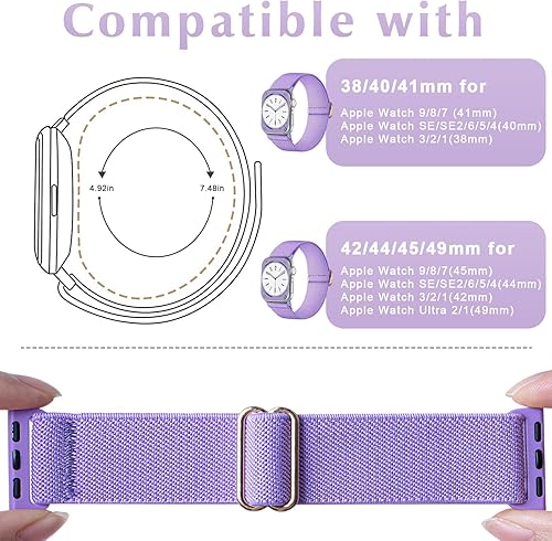 Vista 14 de Paquete de 2 correas elásticas de nailon compatibles con Apple Watch para niños, correas de repuesto para iWatch Ultra 2 1 Series 10 9 8 7 6 5 4 3
