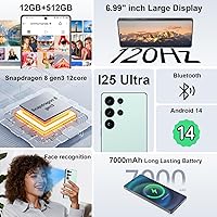Vista 2 de I25 Ultra 5G - Teléfono inteligente desbloqueado, 16 GB+512 GB 7000 mAh, teléfono celular completamente para Android 14, pantalla HD de 6.99