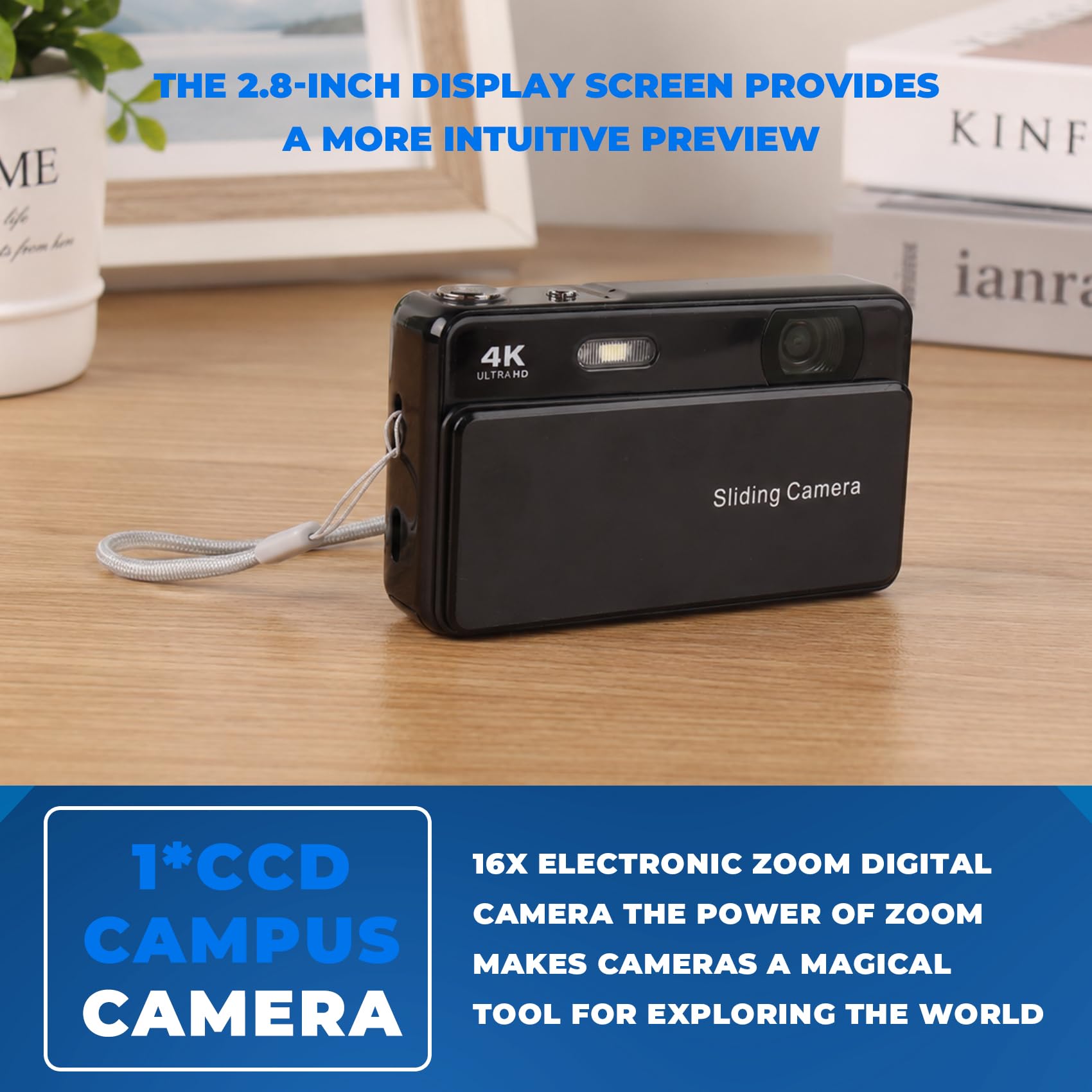 Aparat cyfrowy 4K HD 1080P 64MP autofokus vlogowanie aparat 16-krotny zoom kamera wideo 2,8-calowy ekran IPS