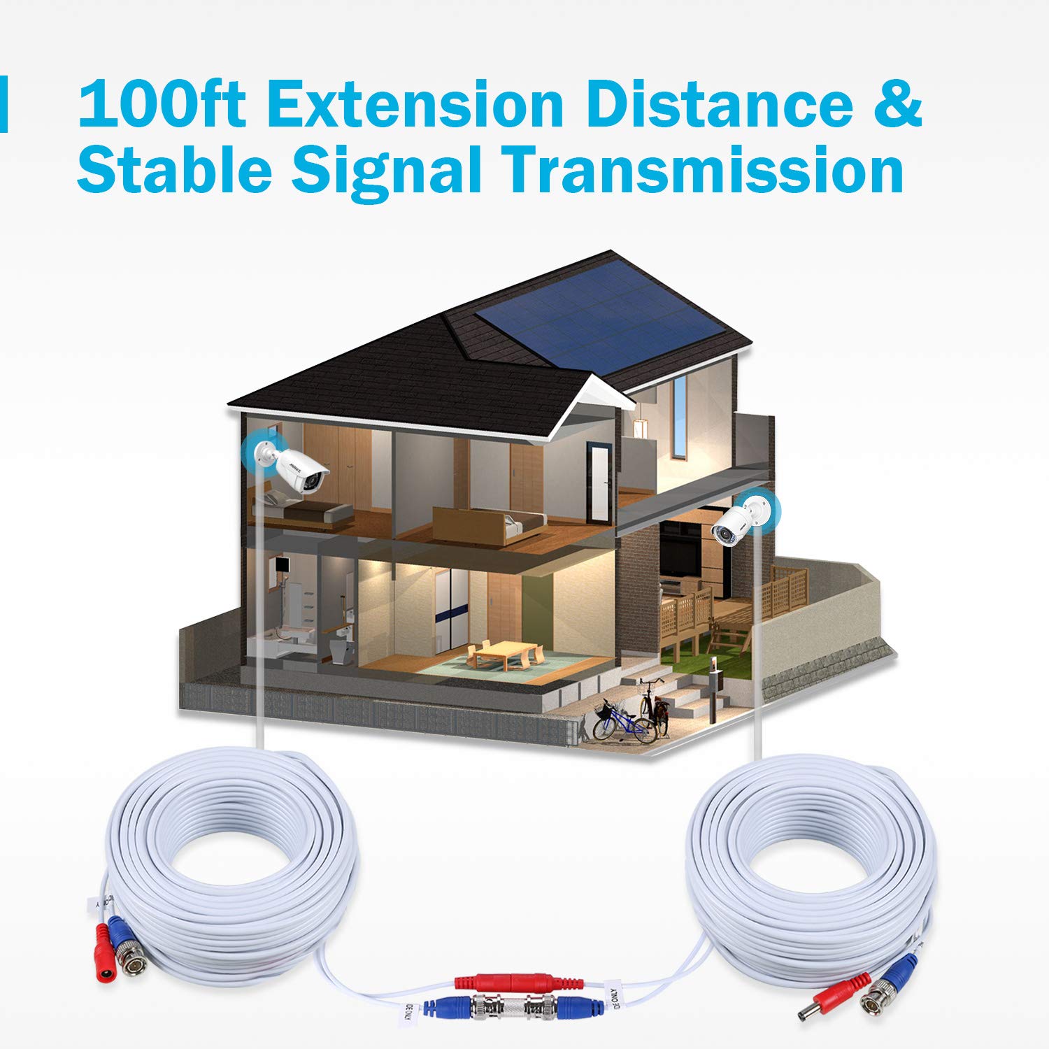 SANNCE BNC Cable AHD Video Cable CCTV DVR 4 x 30M DC Power para cámara de vigilancia Video Vigilancia Sistema de vigilancia Blanco