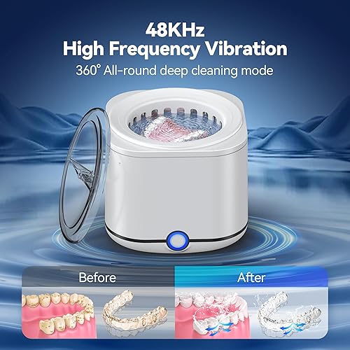 Miniatura 3 de Limpiador ultrasónico de retenedores, máquina limpiadora de retenedores de 48 kHz para dentaduras, protector bucal, frenillos, protector nocturno,