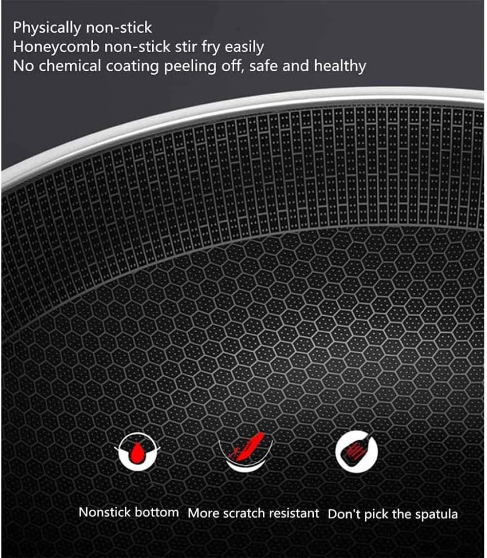 Pots and Pans Sets, Stainless Steel Wok Pan, Full Honeycomb Cooking Pans,Nonstick Stir Fry Pan with Lid (32 Cm)