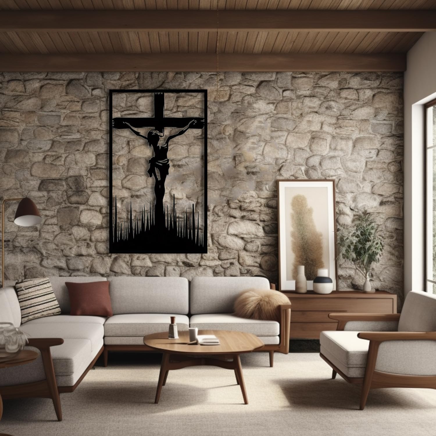 Nowoczesna minimalistyczna sztuka metalowa dekoracja ścienna krzyż Jezus krzyże religijne kościół dom fice chrzest czarny (71 cm x 104.1 cm / 71 104 cm)