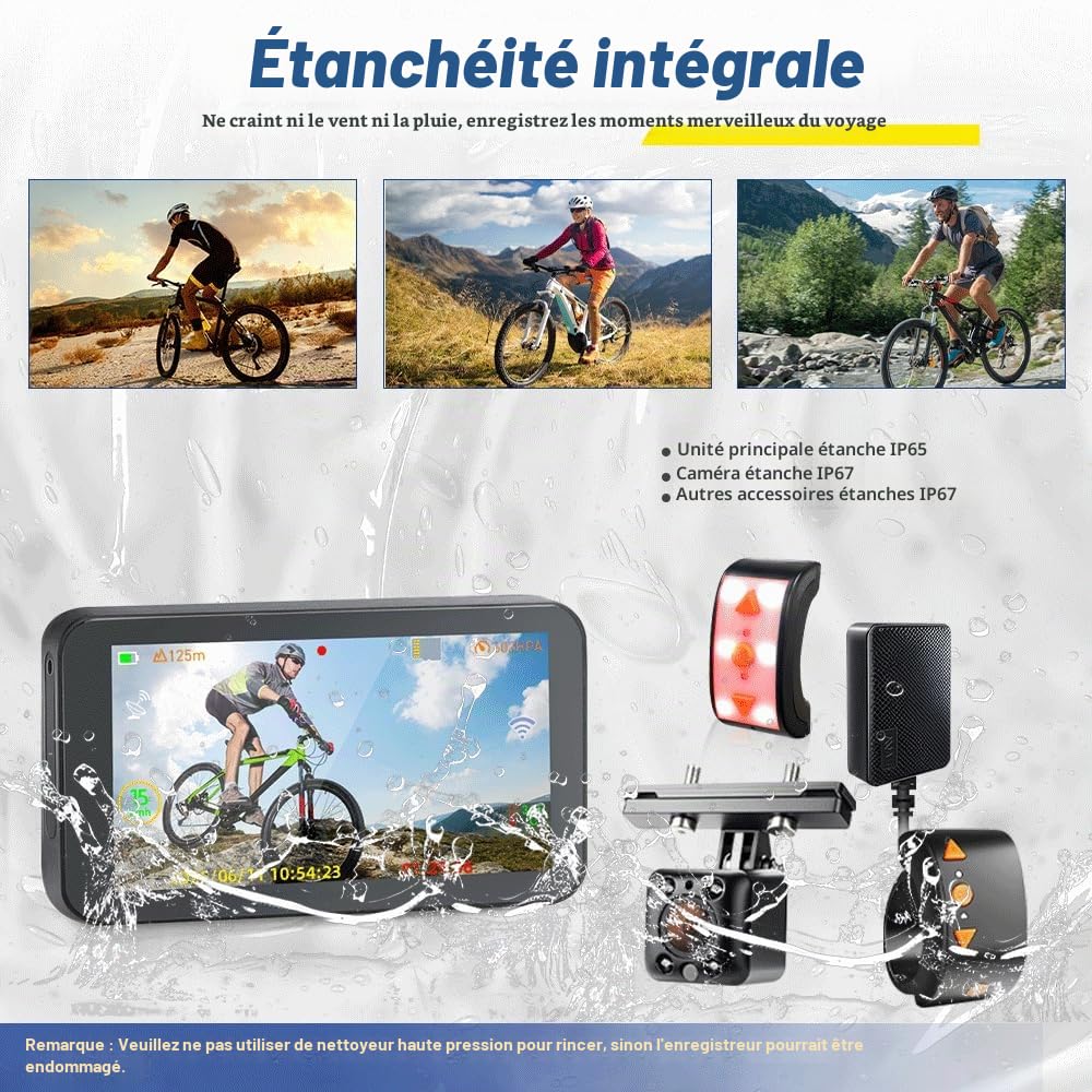 VSYSTO Rétroviseur de vélo avec écran HD 4,5", caméra embarquée WiFi, vision nocturne, enregistrement du kilométrage et de la vitesse pour VTT, vélos de route et électriques