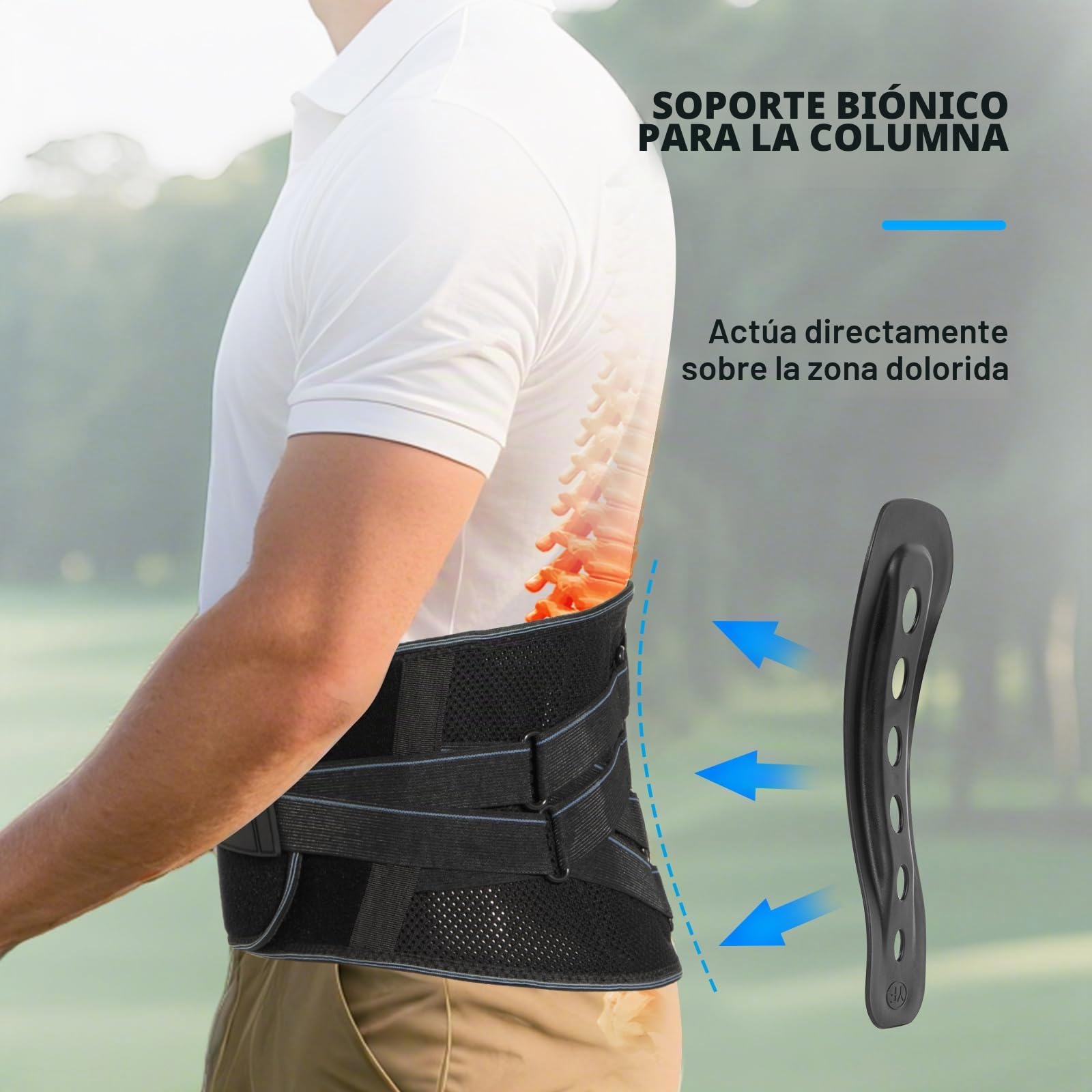 HONGJING Cinturón de apoyo para la espalda con soporte biónico para aliviar el dolor de espalda, soporte lumbar 3D transpirable con sistema de cuerda y 7 barras, adecuado para hombres y mujeres (L)