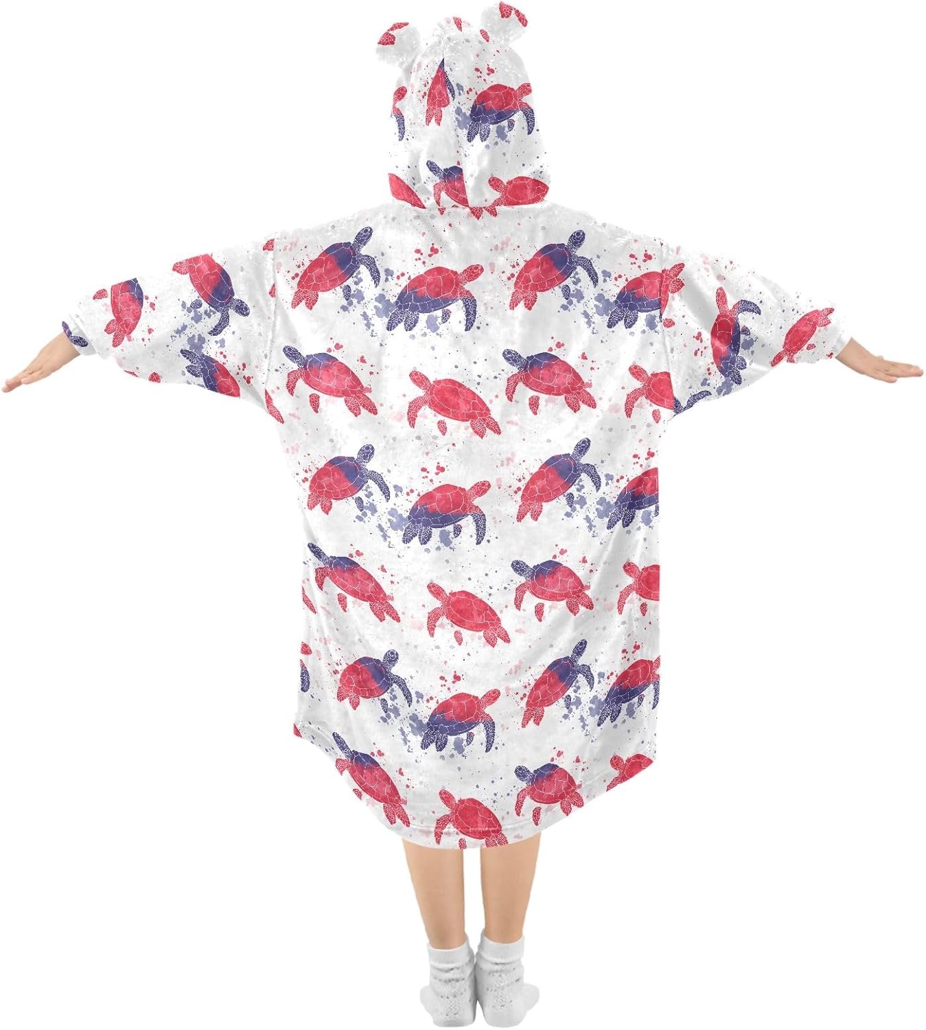 Watercolor Red Turtle Pattern Wearable Blankets for Kids, Soft Warm Cozy Blanket Hoodie for Boys Girls with Pocket