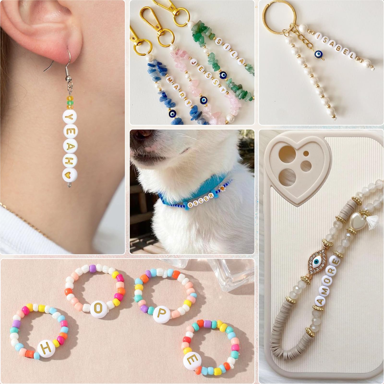 200 Perles Lettres Acrylique Doré Transparent - 4x7 Mm, Pour Bracelets DIY, Colliers, Porte-clés - 5