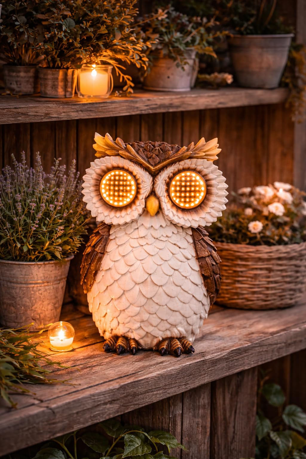 Premier Adorno de jardín solar de búho de 23 cm con ojos LED móviles, decoración de jardín para exteriores