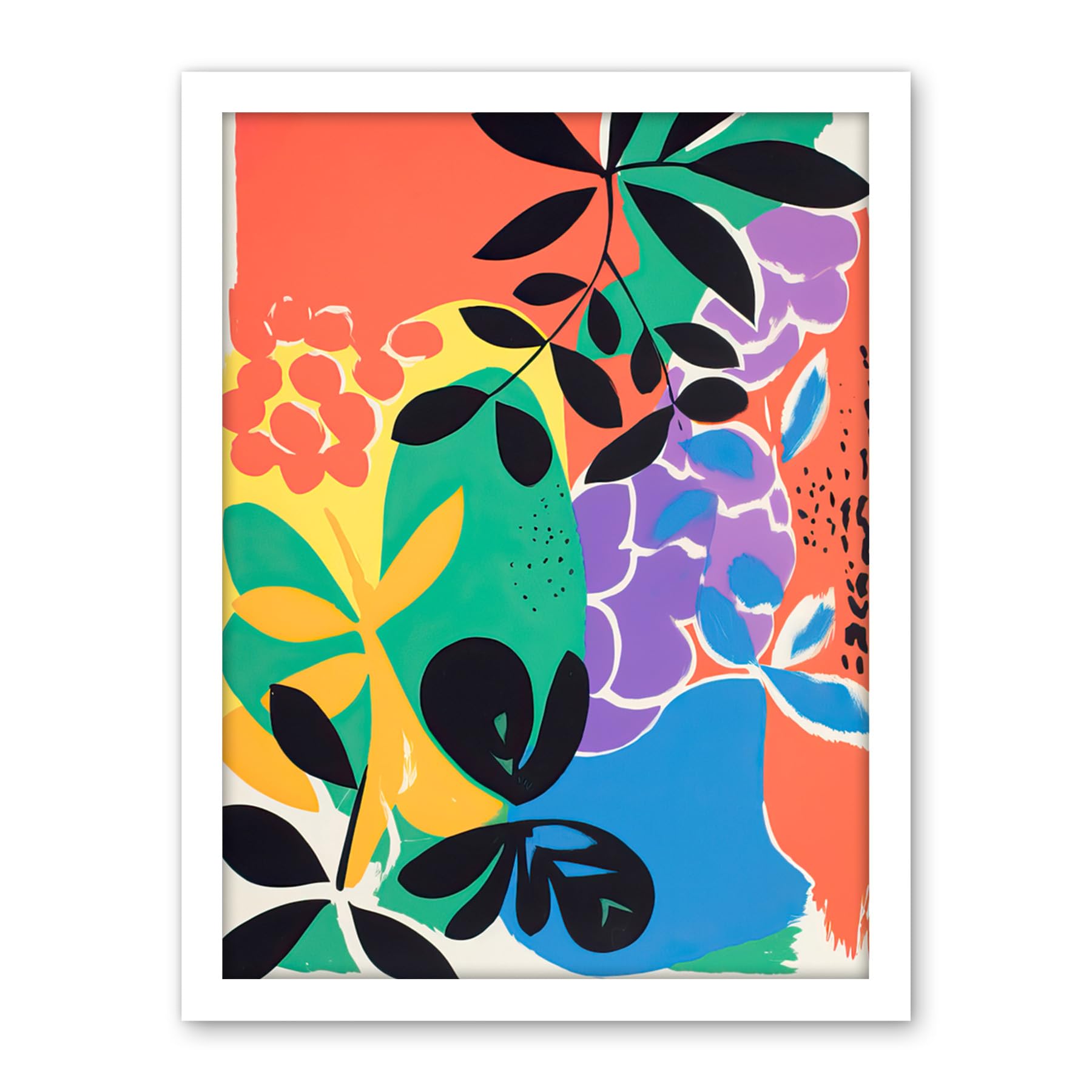 Artery8 Henri Matisse Inspired Plant Shapes Acrylic Painting Abstract Bright Colourful Artwork Framed Wall Art Print 18X24 Inch
