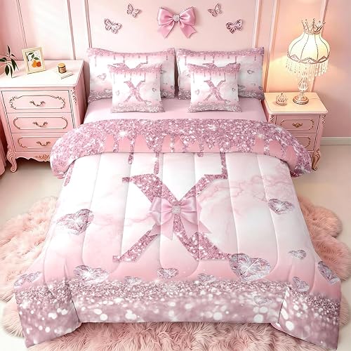 Erosebridal Girly Alphabet X Comforter Set 7 Piece Bed in A Bag Twin,Cute Prince