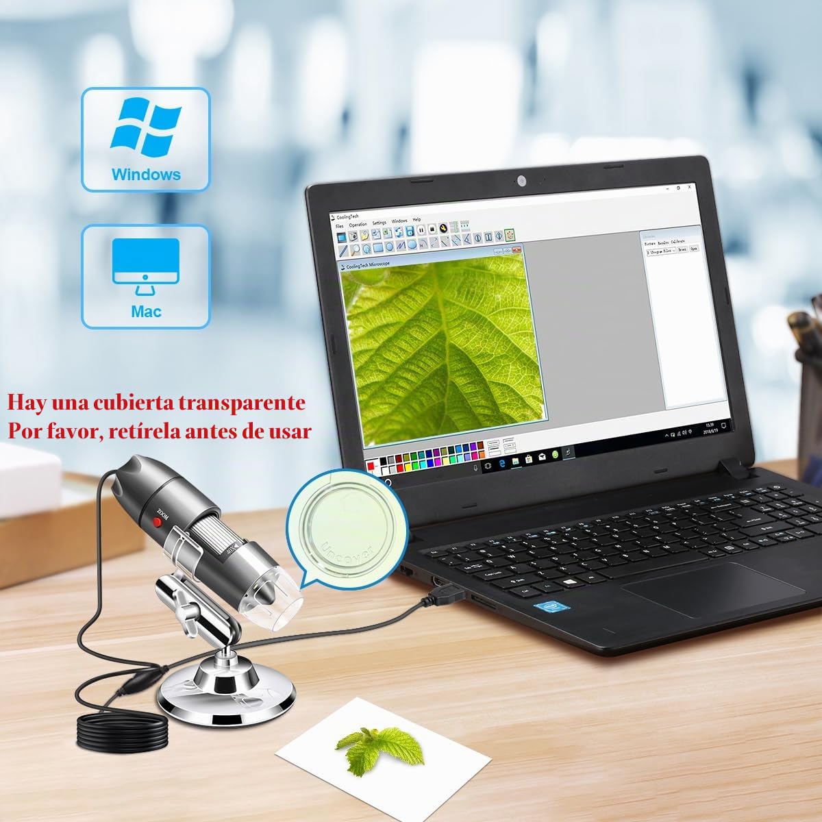 Cámara de microscopio USB de 40X a 1000X, microscopio Digital con Estuche de Transporte, Compatible con Android Windows 7 8 10 Linux Mac, microscopio portátil para niños, Estudiantes y Adultos (Gris)
