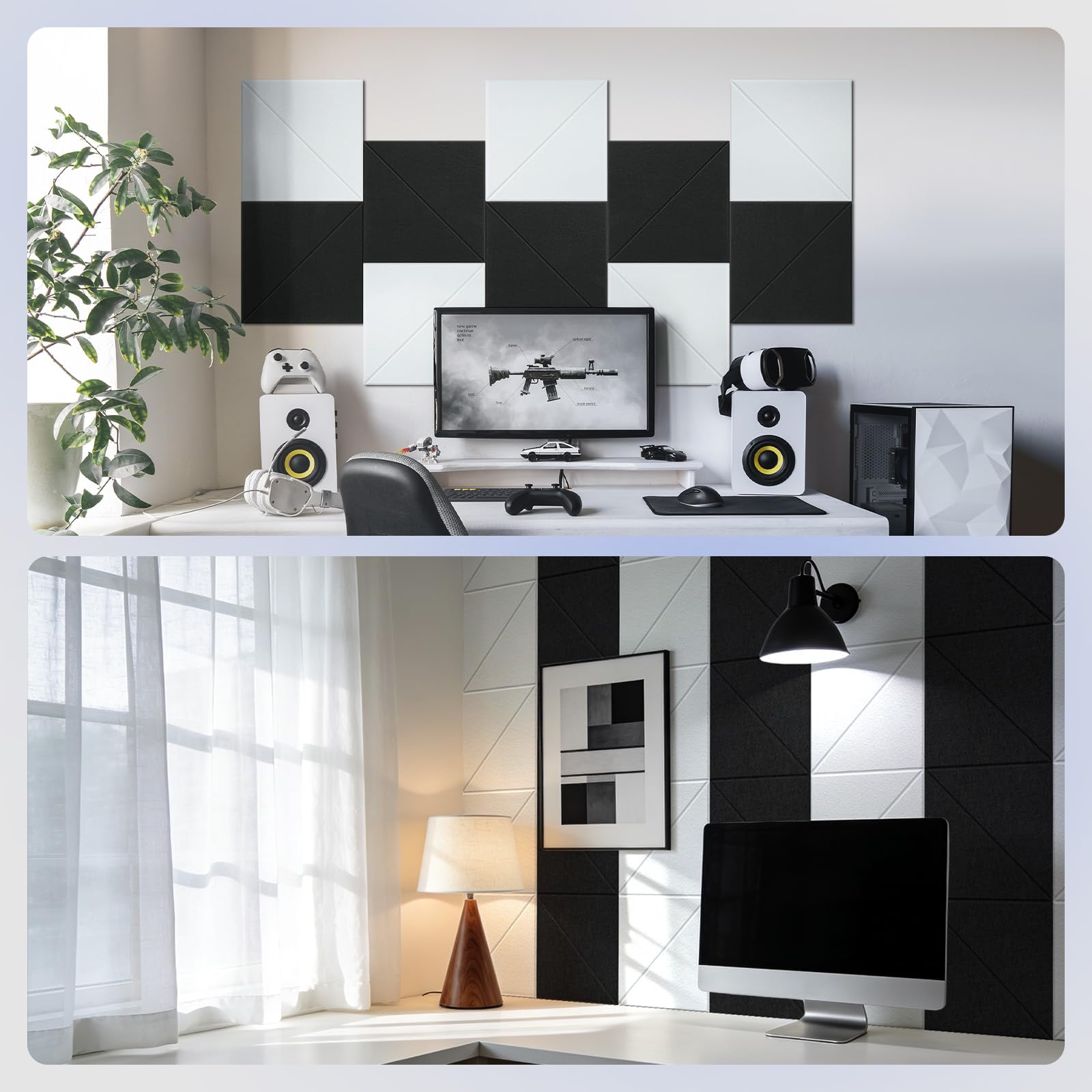 Vieshful Pannelli Acustici Autoadesivi 20 Pezzi 30×30 cm – Pannelli Fonoassorbenti in Feltro Alta Densità per Pareti, Design Decorativo per Studio, Ufficio e Casa, Bianco