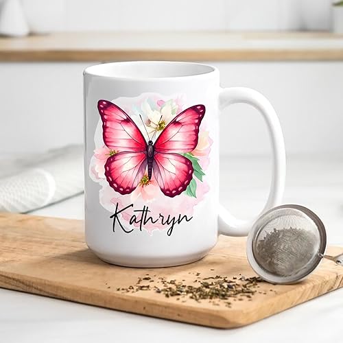 Miniatura 5 de Taza de café personalizada de mariposa para niños, mujeres, tazas personalizadas de animales, taza con nombre personalizado para cumpleaños, Taza