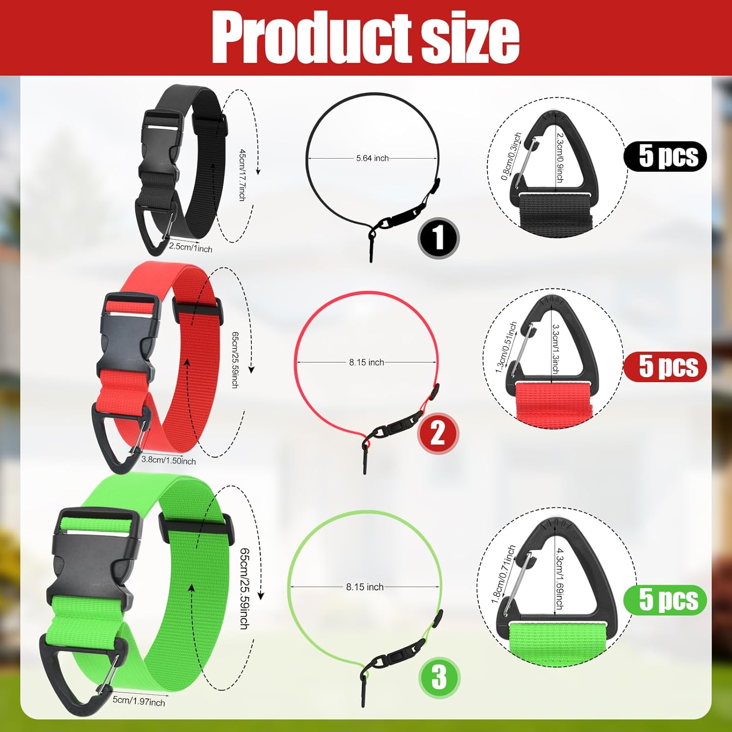 SATINIOR 15 Pack 3 Sizes Adjustable Extension Cord Organizer with Triangle Clips Extension Cord Hanger Heavy Duty Straps for Cables Hoses Ropes Garage Organization(Black, Red, Fluorescent Green)