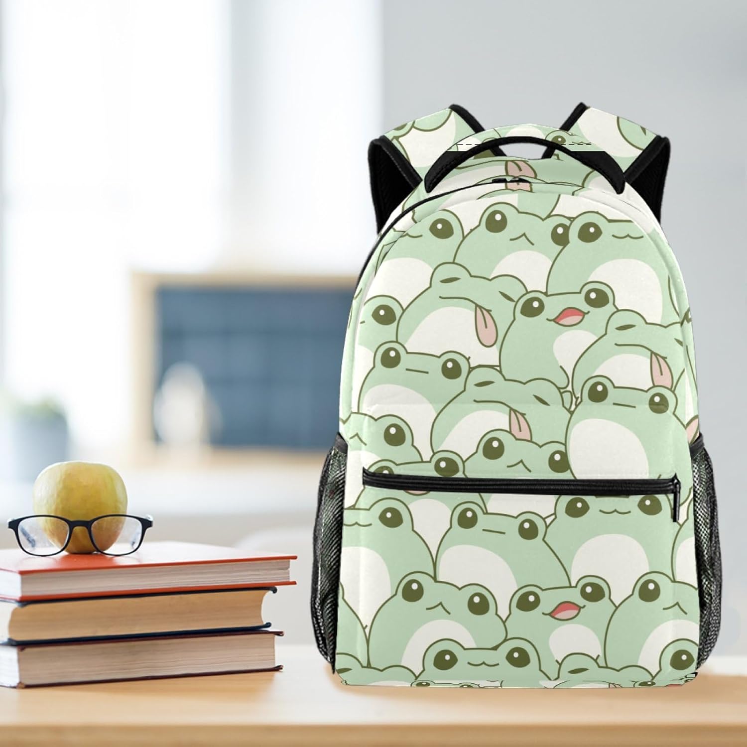 Durable Backpack for Middle Student, Cute Frog Seamless Pattern Adult Laptop Bookbag Travel Work Bag - Image 6