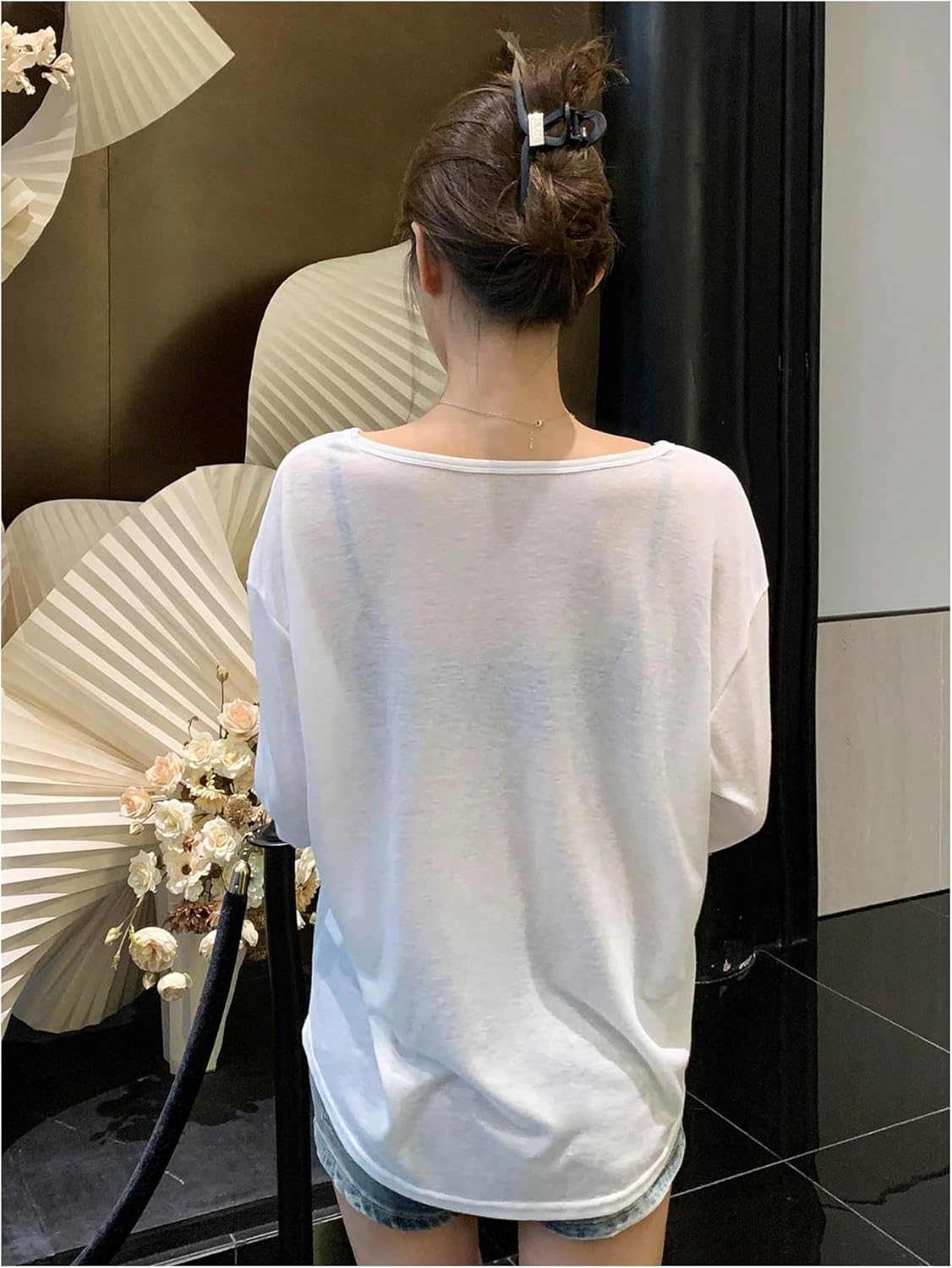 SHENHE Women's Casual Long Sleeve Sheer Henley Shirt Button Up See Through Tee Going Out Top - Image 2