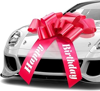 MIFFLIN-USA Happy Birthday Bow, Giant Car Bow (Matte Red, 30 inch) Big Gift Bow, Giant Bow for Car, Birthday Bow, Huge Car Bow, Car Bows, Big Red Bow, Bow for Gifts, Gift Wrapping Car Decor