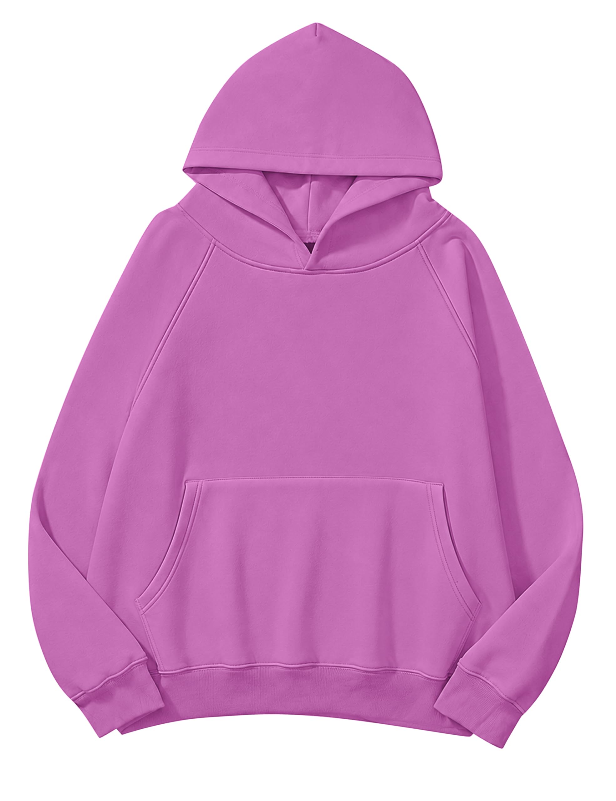 Lauweion Women Solid Basic Fleece Letter Loose Hoodie Sweatshirt Long Sleeve Kangaroo Pocket Drop Shoulder Pullovers Top
