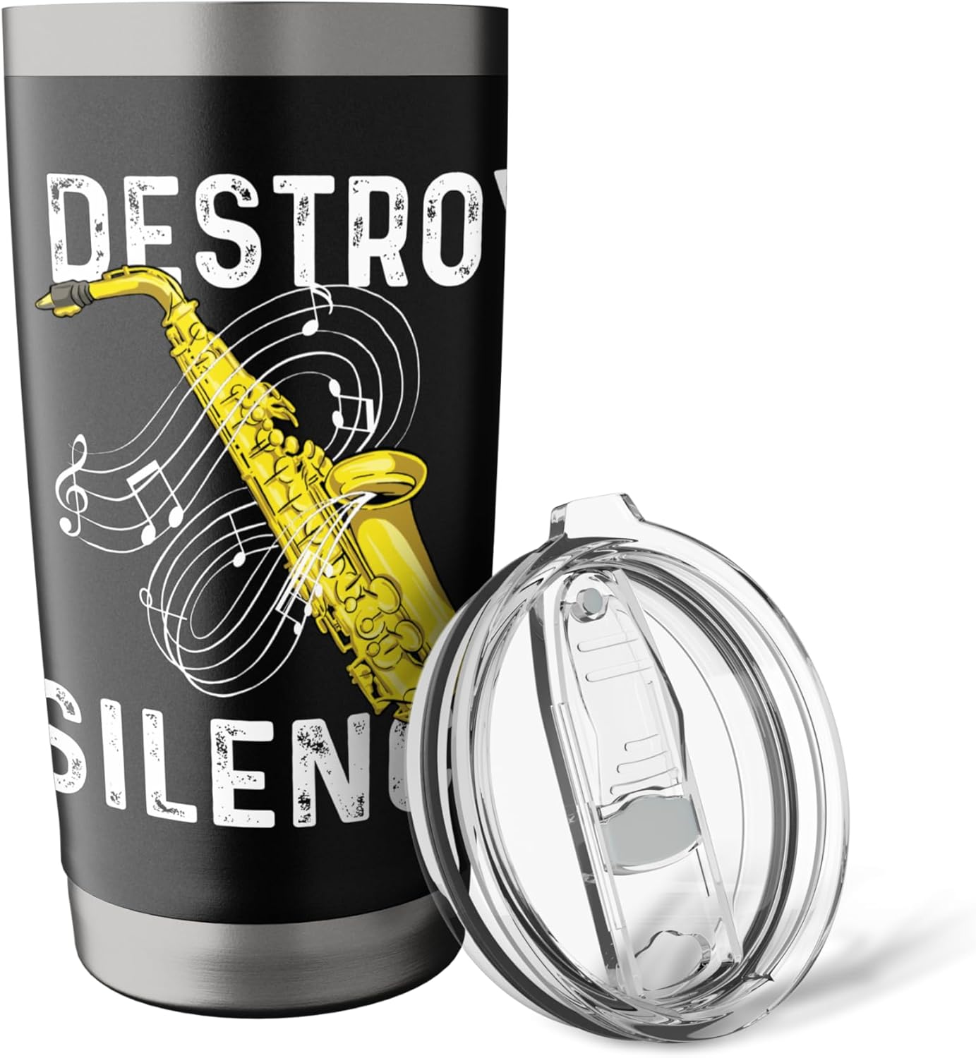 I Destroy Silence - Saxophone Player Saxophonist Jazz Music Stainless Steel Insulated Tumbler - Image 5