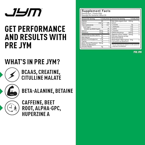Miniatura 5 de Pre JYM - Polvo de fresa de piña para preentrenamiento - BCAA creatina HCI malato de citrulina beta-alanina betaína y más  JYM Supplement Science
