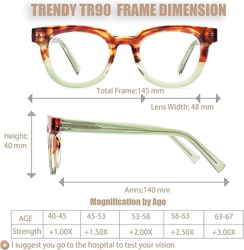Miniatura 6 de Lentes de lectura de alta calidad para mujer, estilo Oprah, para lectura de computadora, anti luz azul, con marco irrompible TR90