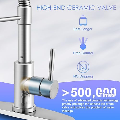 Miniatura 7 de Herogo Grifos de cocina con dispensador de jabón de níquel cepillado, acero inoxidable, grifo de resorte extraíble comercial con rociador extraíble,