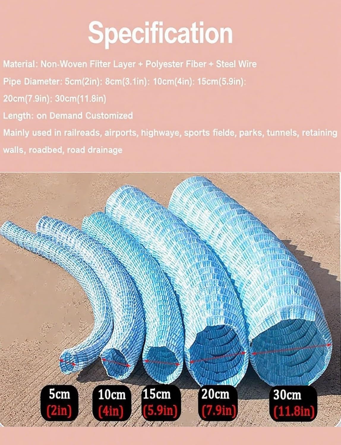 di Tubi di drenaggio francesi corrugati, Adatto for Cortili, Aree Esterne e Giardini(15m/49ft)